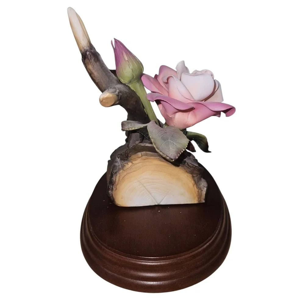 Farling & Reiss Vintage Pink Porcelain Roses Musical Figurine w/Wood Base 26903‎